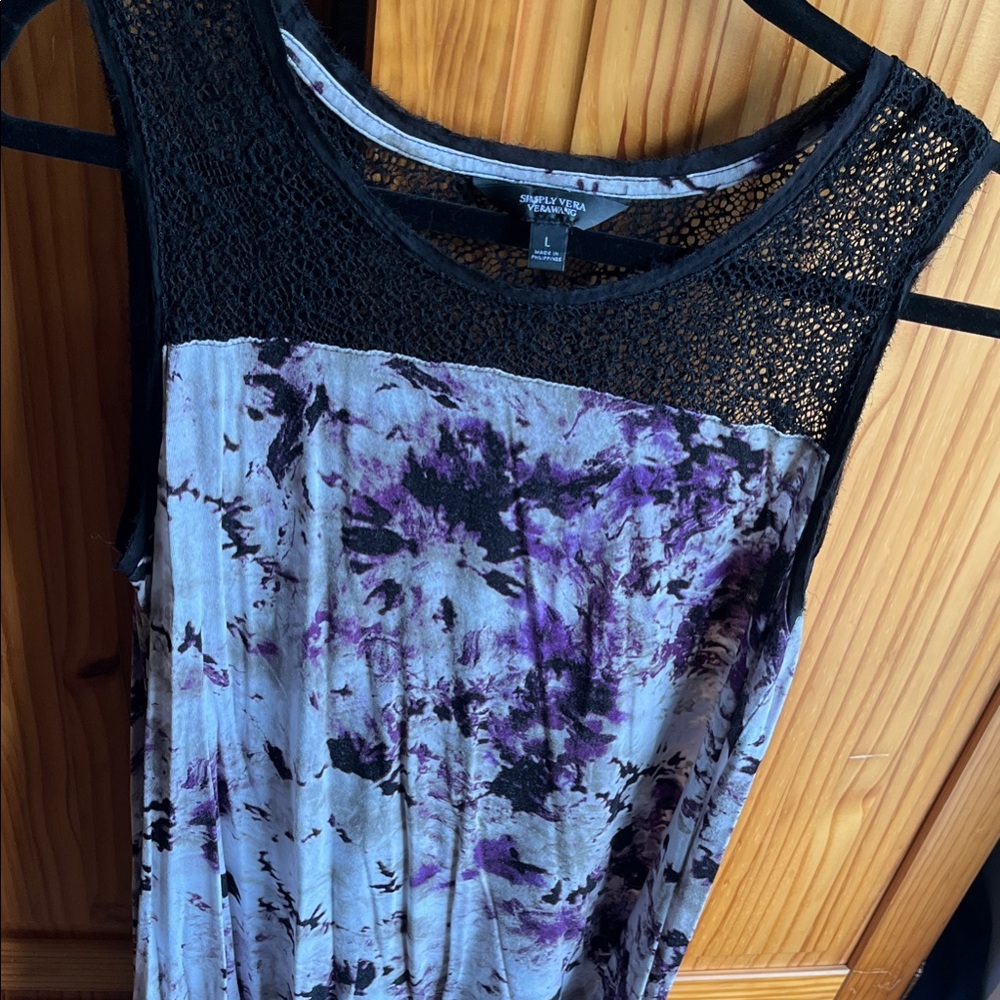 Simply Vera Vera Wang Black, purple and white tie dyed dress with lace
